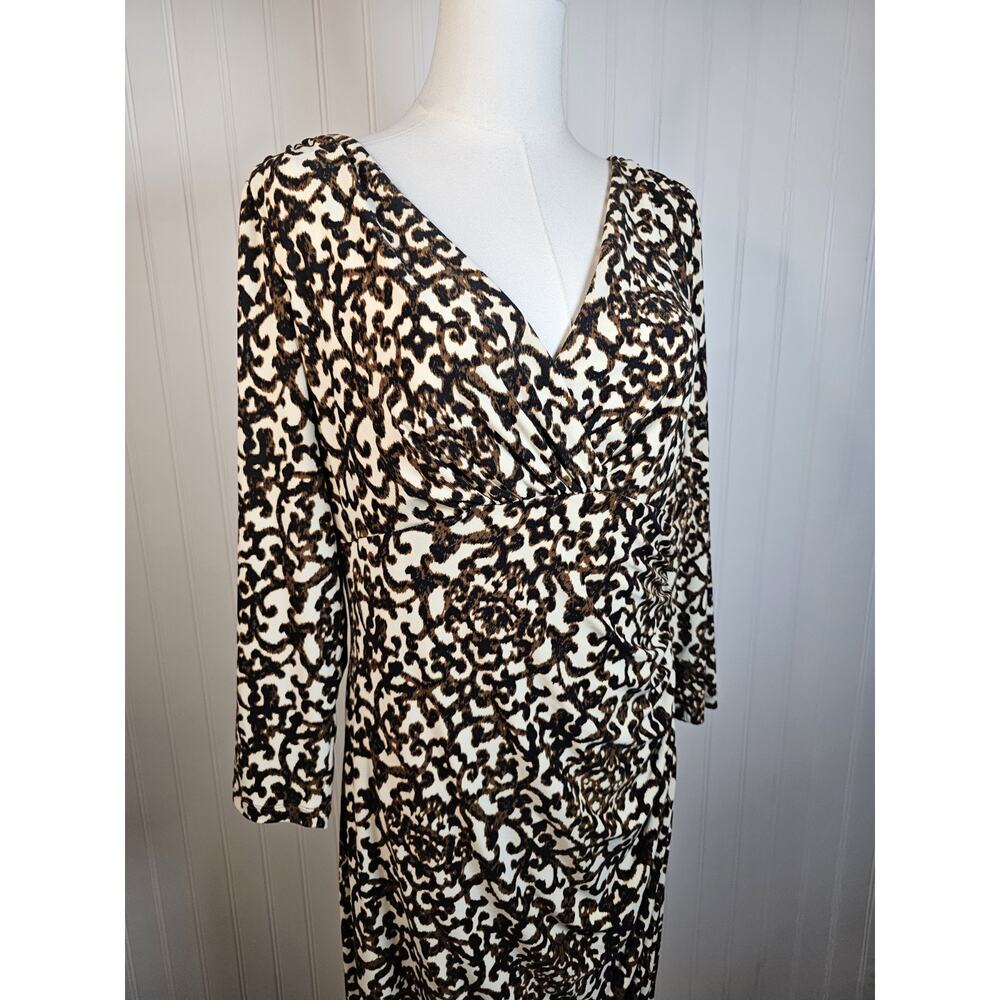 LAUREN Ralph Lauren Abstract V-Neck 3/4 Sleeve Ruched Jersey Dress Women's 12 - Picture 2 of 12